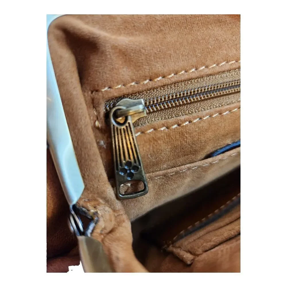 Patricia Nash Savena tooled brown leather clutch kisslock wallet missing strap
